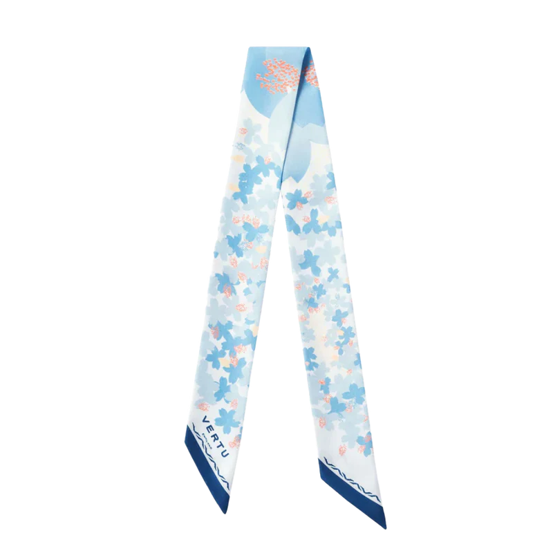 Season-Daigo Signature Floral Print Silk Skinny Scarf - Blue