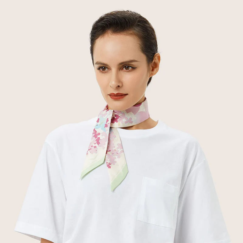 Season-Daigo Floral Print Silk Skinny Scarf