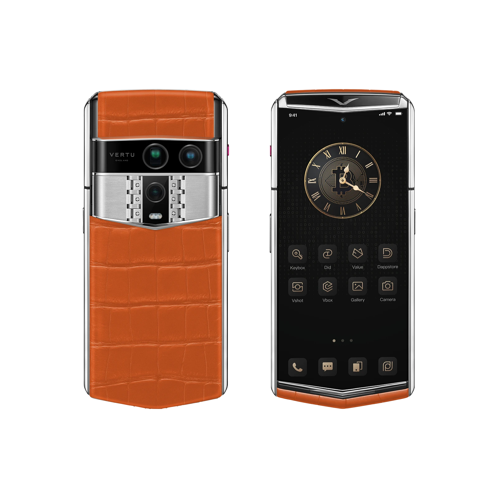 Vertu Agent Q Alligator Radiant Phoenix luxury smartphone front and back view featuring premium alligator leather with radiant phoenix inspired design, elegant style and high-end craftsmanship