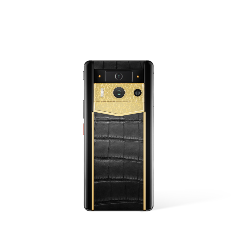 Vertu Metavertu Max Alligator Engraved Gold Plate black clouds premium mobile phone featuring elegant gold alligator engraving