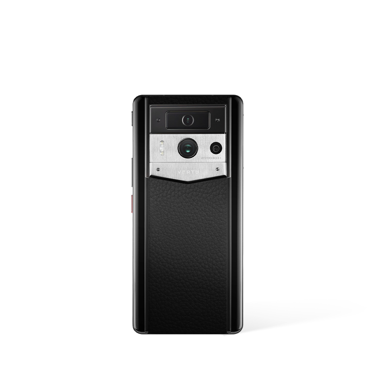 Vertu Metavertu Max Calfskin Black Ceramic Frame Silver Plate black luxury smartphone back view with premium calfskin leather texture and ceramic frame design