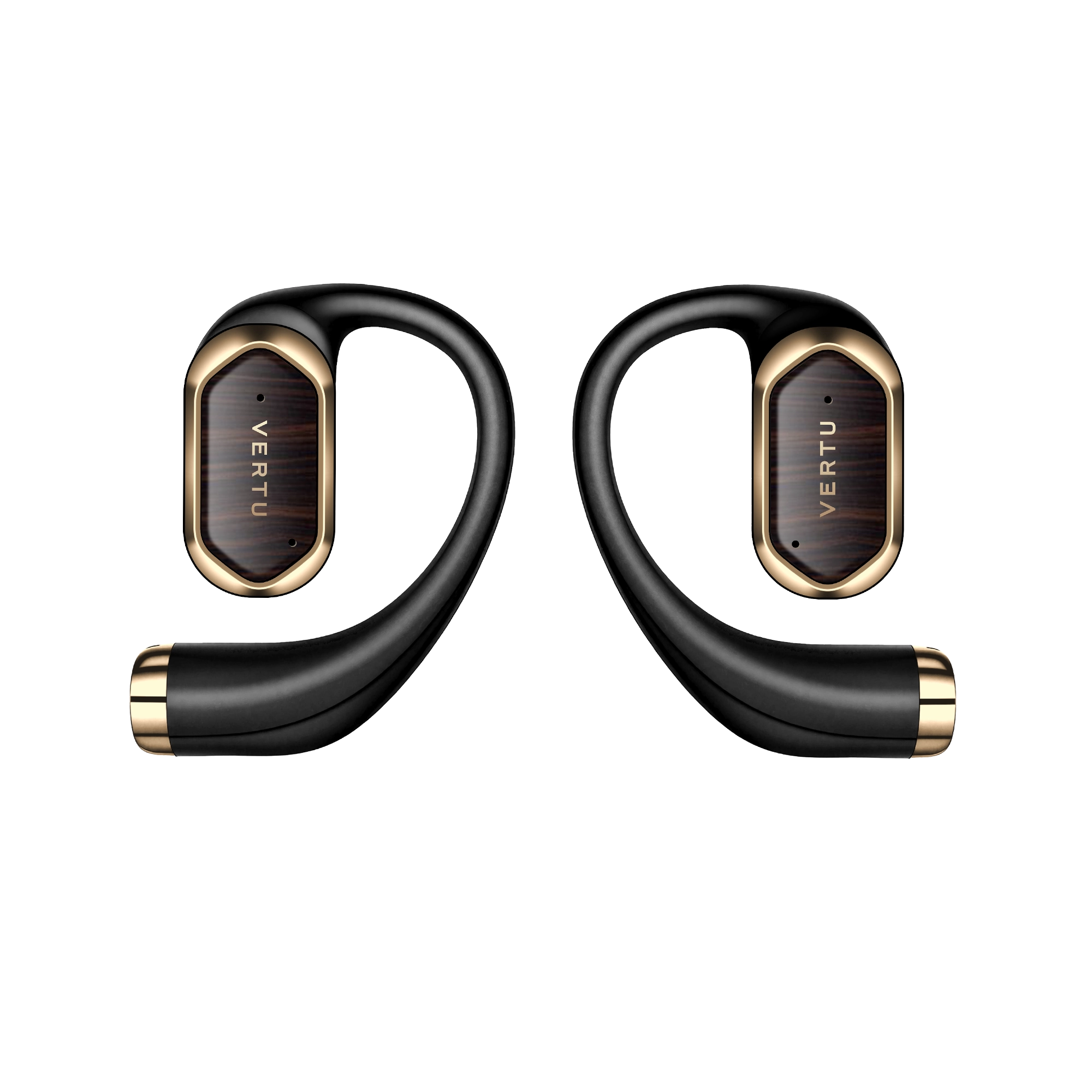 VERTU Phantom Series OWS AI Earbuds in Ebony Wood Luxury Wireless Earbuds Front Angle View
