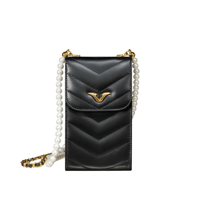 VERTU WHITE AND BLACK PEARL CHAIN BAG