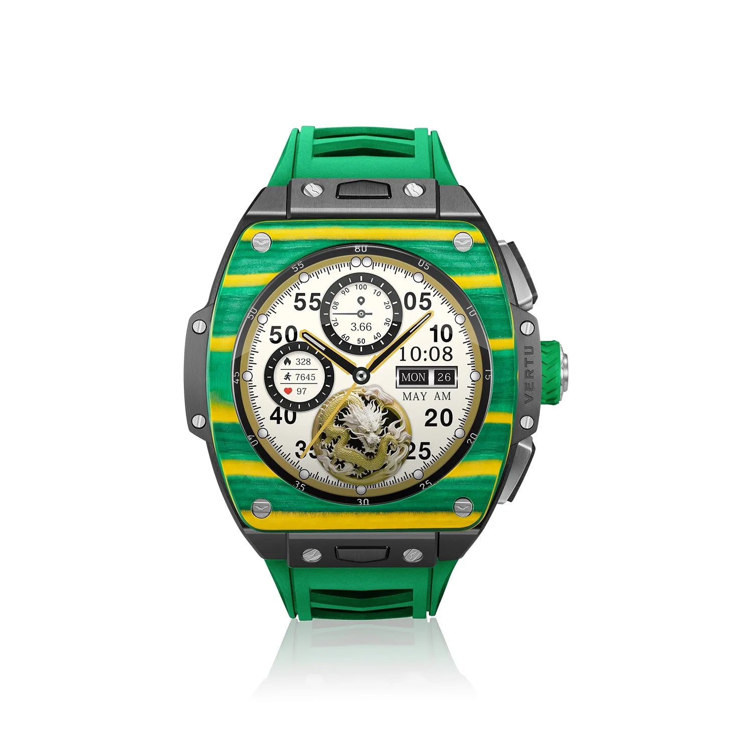 VERTU GRAND Diamonds Smart Watch for Men - Yellow and Green Carbon Fiber