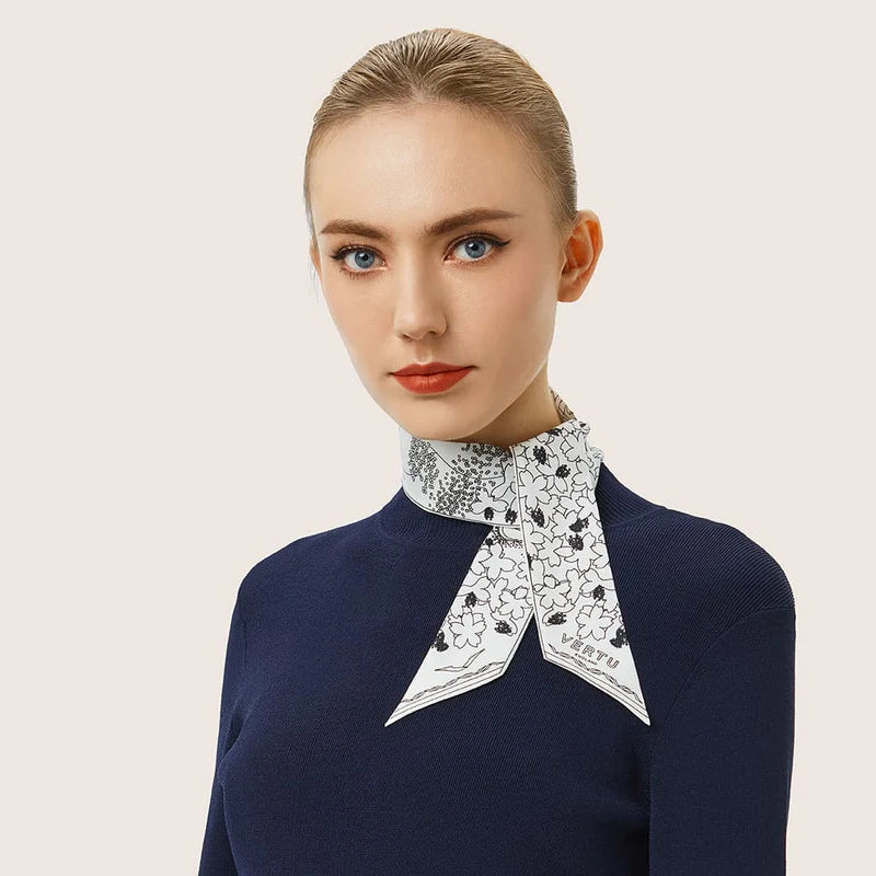 Season-Daigo Floral Print Silk Skinny Scarf