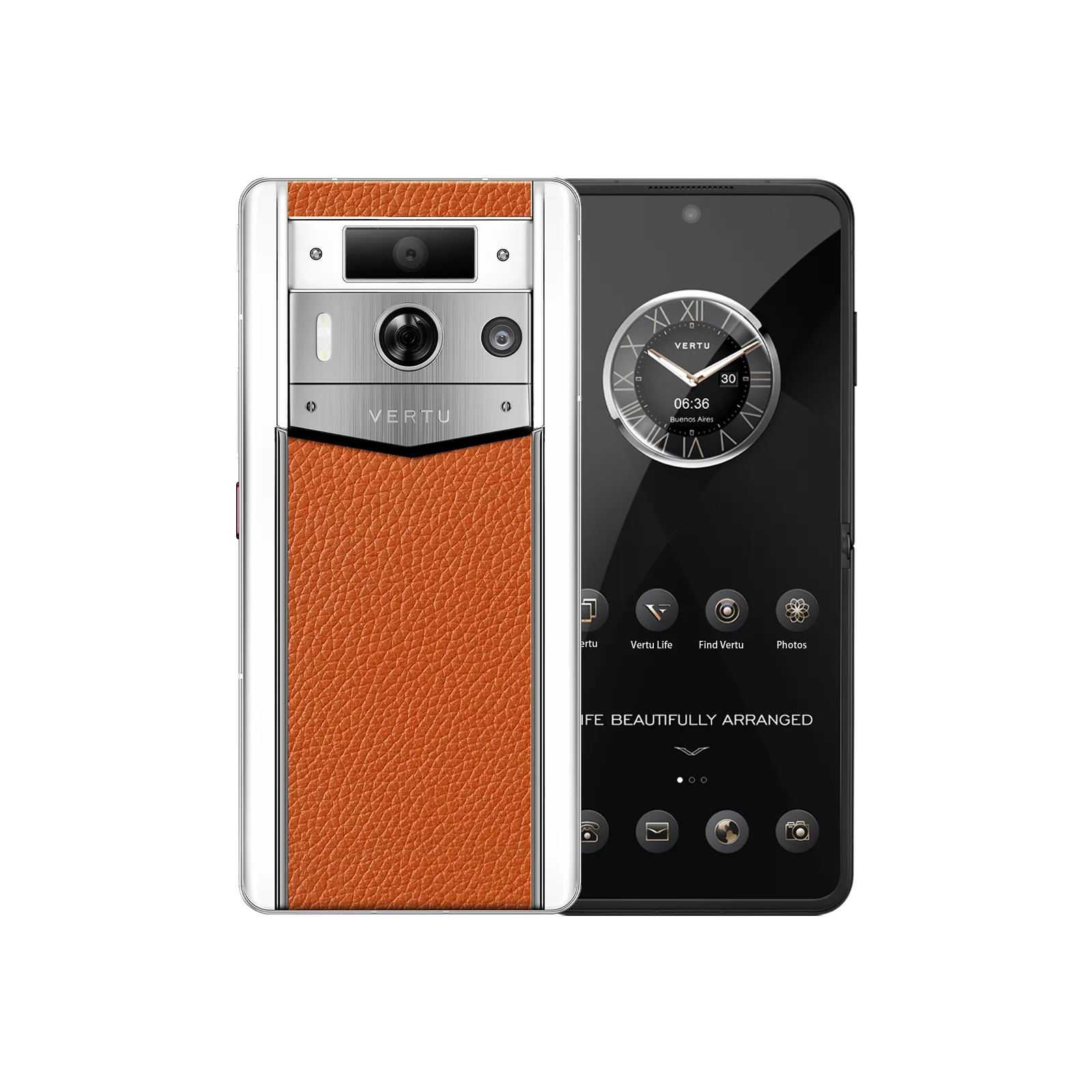 METAVERTU 2 WHITE CALFSKIN WEB3 AI PHONE – ORANGE (SILVER CASE)