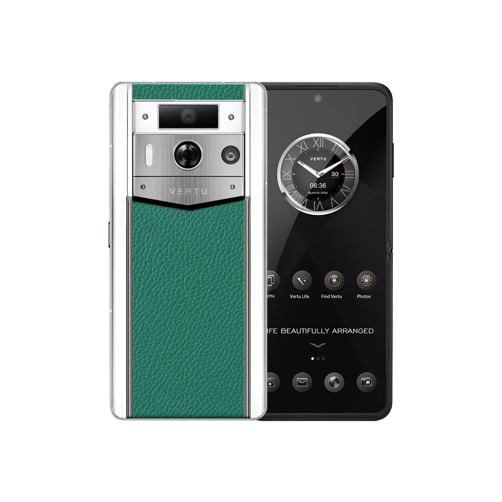 METAVERTU 2 WHITE CALFSKIN WEB3 AI PHONE – GREEN (SILVER CASE)