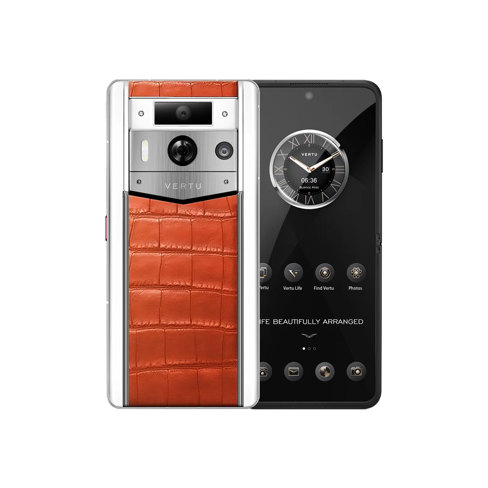 METAVERTU 2 WHITE ALLIGATOR SKIN WEB3 AI PHONE – ORANGE (SILVER CASE)