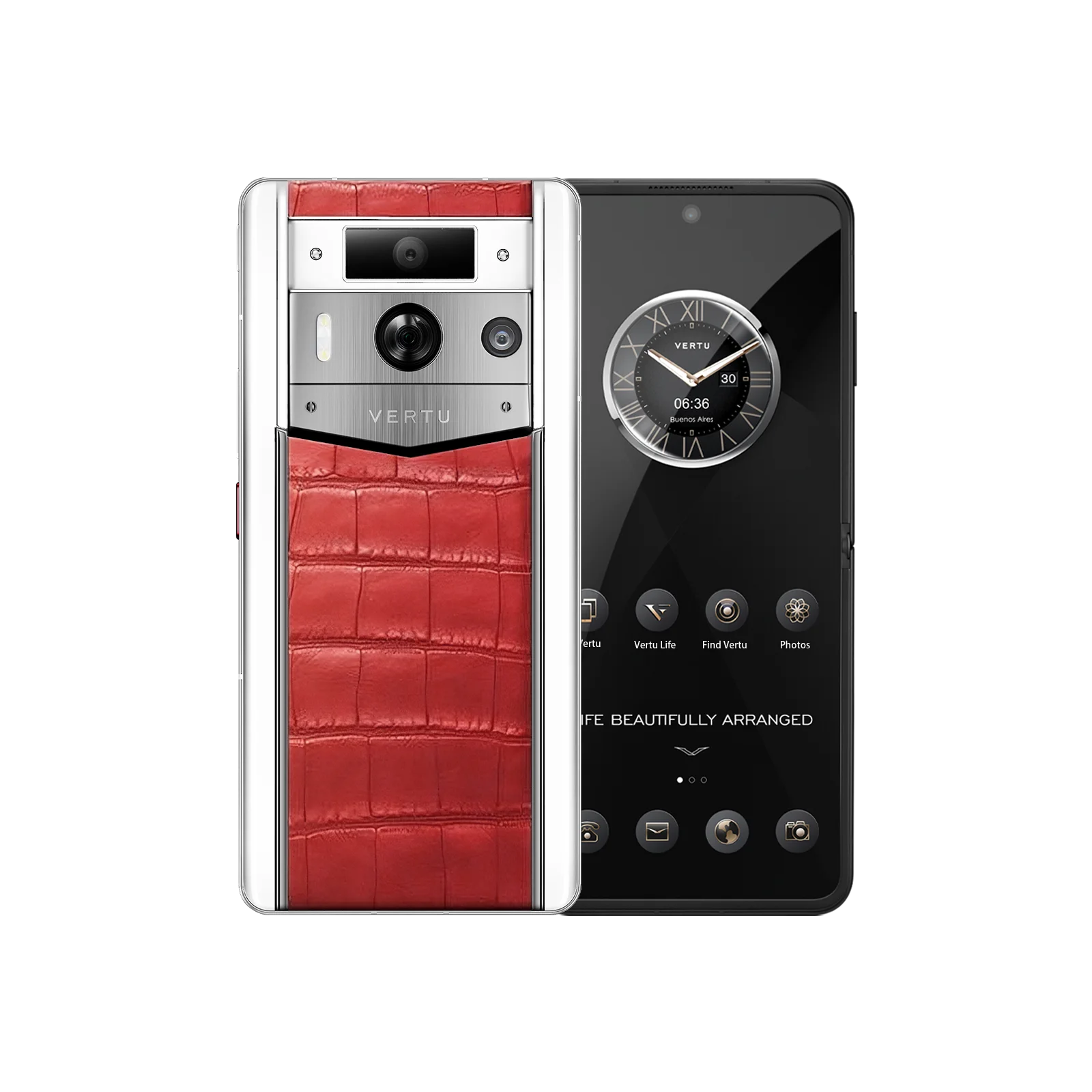 METAVERTU 2 WHITE ALLIGATOR SKIN WEB3 AI PHONE – FLAME RED (SILVER CASE)