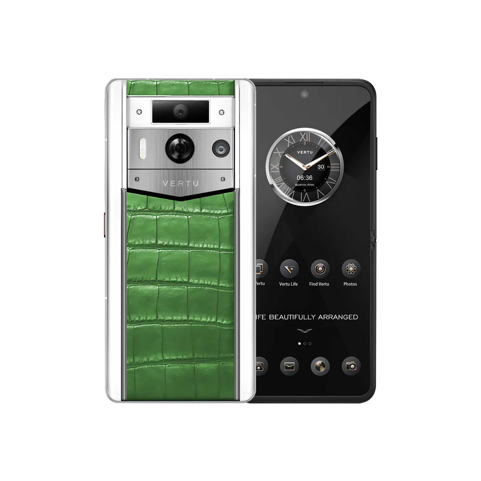 METAVERTU 2 WHITE ALLIGATOR SKIN WEB3 AI PHONE – GREEN (SILVER CASE)