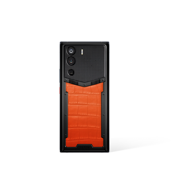 Vertu METAVERTU Orange Alligator Skin 5G Web3 Smartphone Rear Perspective Display View