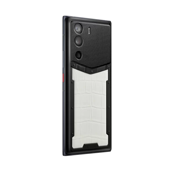 Vertu Metavertu Creamy White Alligator Skin 5G Web3 Phone three-quarter perspective view