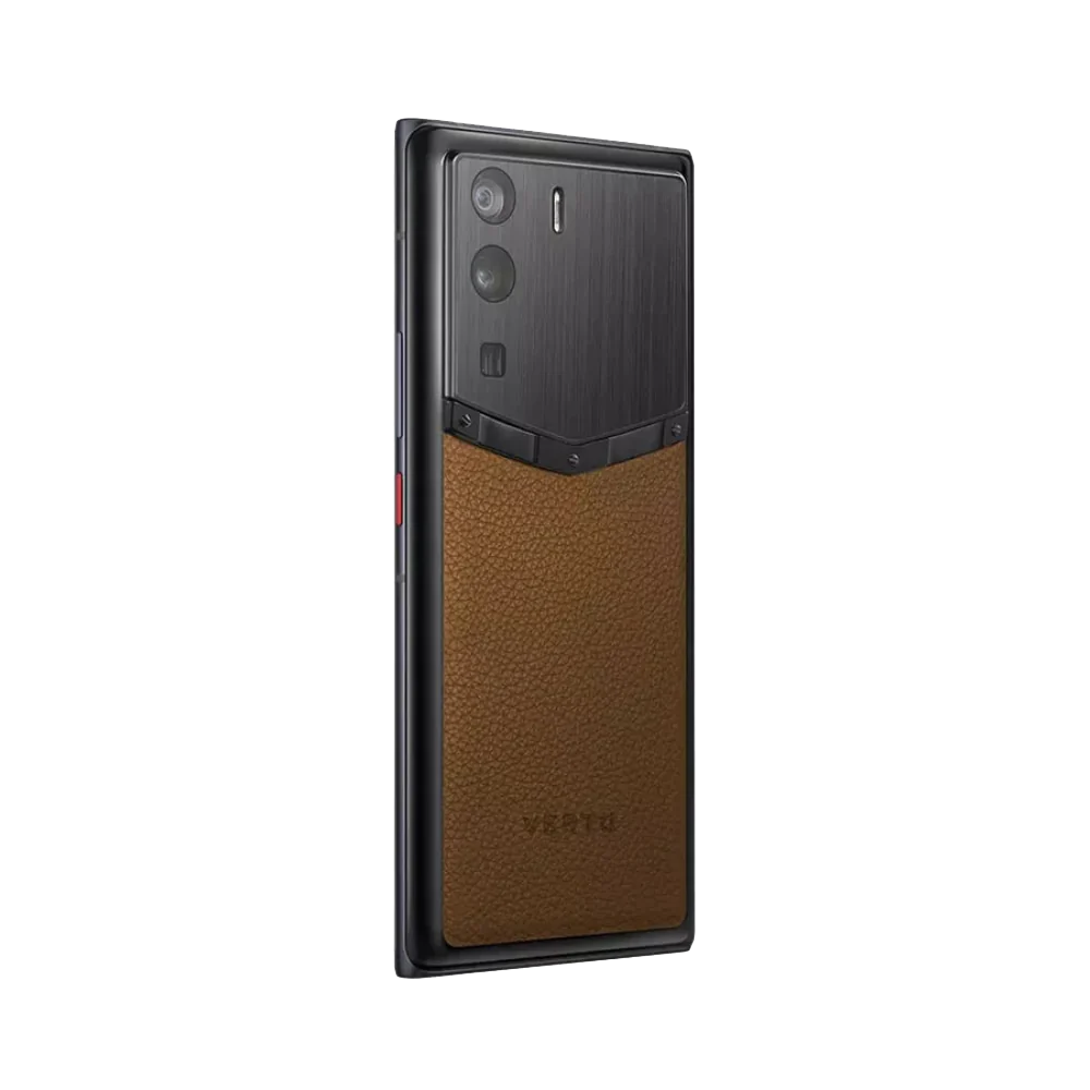 Vertu METAVERTU Caramel Brown Frameless Calfskin 5G Web3 Phone Side Slanted Back View