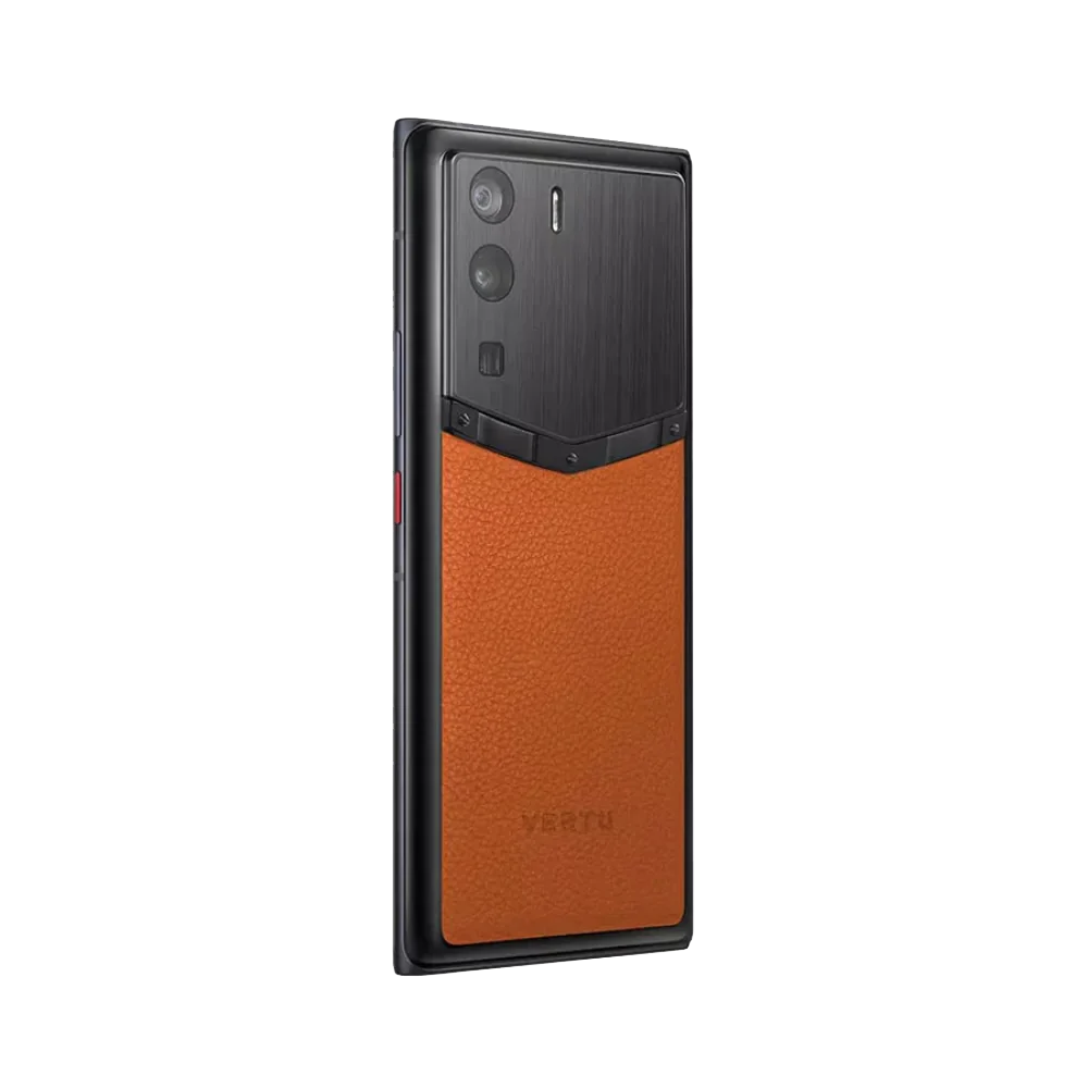 Vertu METAVERTU Dawning Orange Frameless Calfskin 5G Web3 Phone Side Slanted Back View