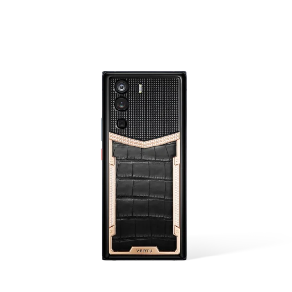 Vertu METAVERTU Himalaya White Alligator Skin 18K Gold Web3 Phone Left Side Perspective View