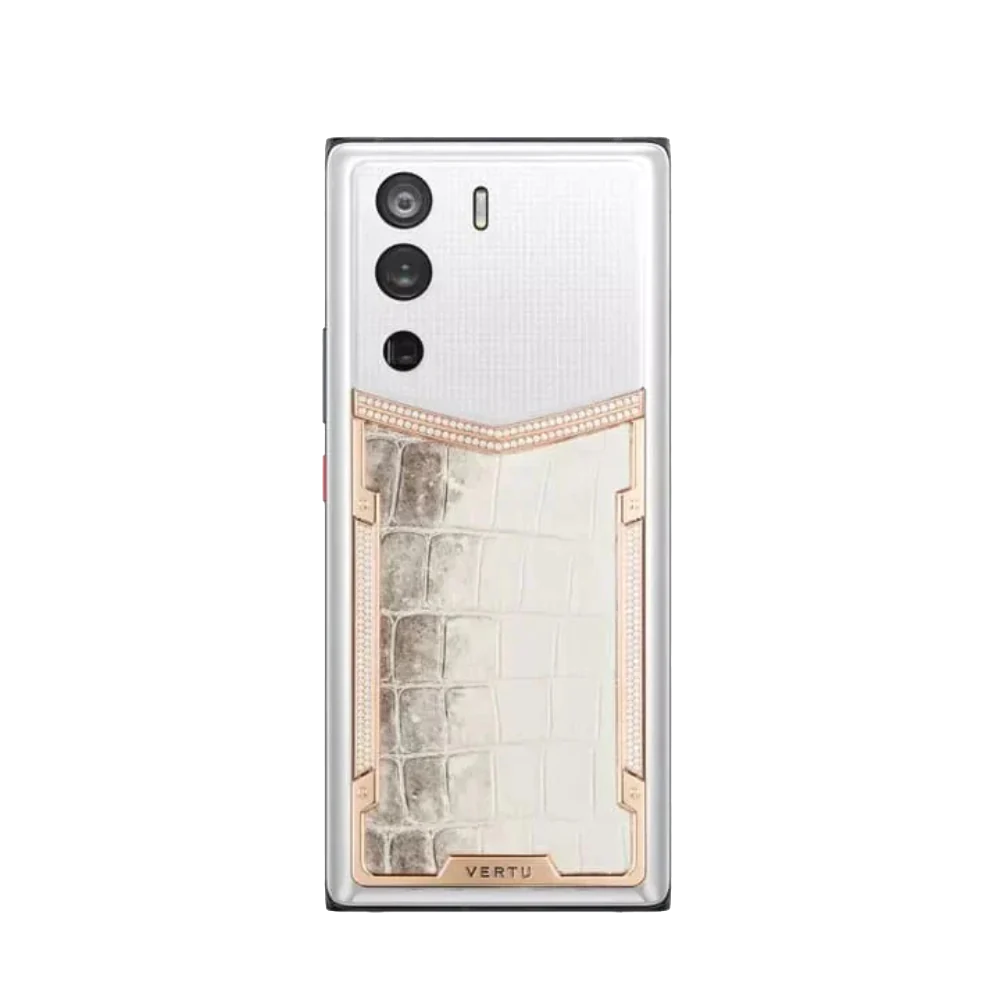 Vertu METAVERTU Himalaya White Alligator 18K Gold Diamonds 5G Web3 Phone Direct Rear Back View