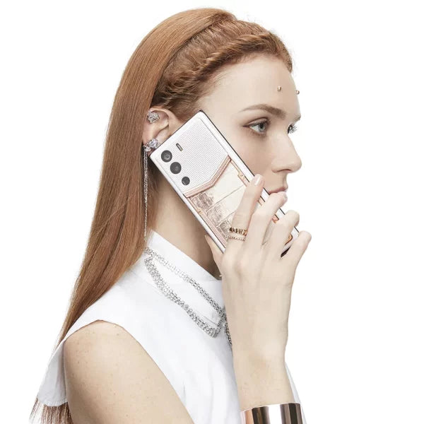 Vertu METAVERTU Himalaya White Alligator 18K Gold Diamonds 5G Web3 Phone Model Lifestyle View