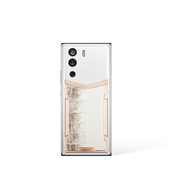 Vertu METAVERTU Himalaya White Alligator 18K Gold Diamonds 5G Web3 Phone Rear View With Shadow
