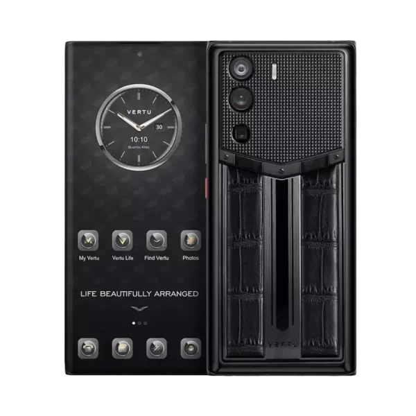 Vertu METAVERTU Black Race Track Alligator Skin Luxury Web3 Phone Front and Back Feature Display