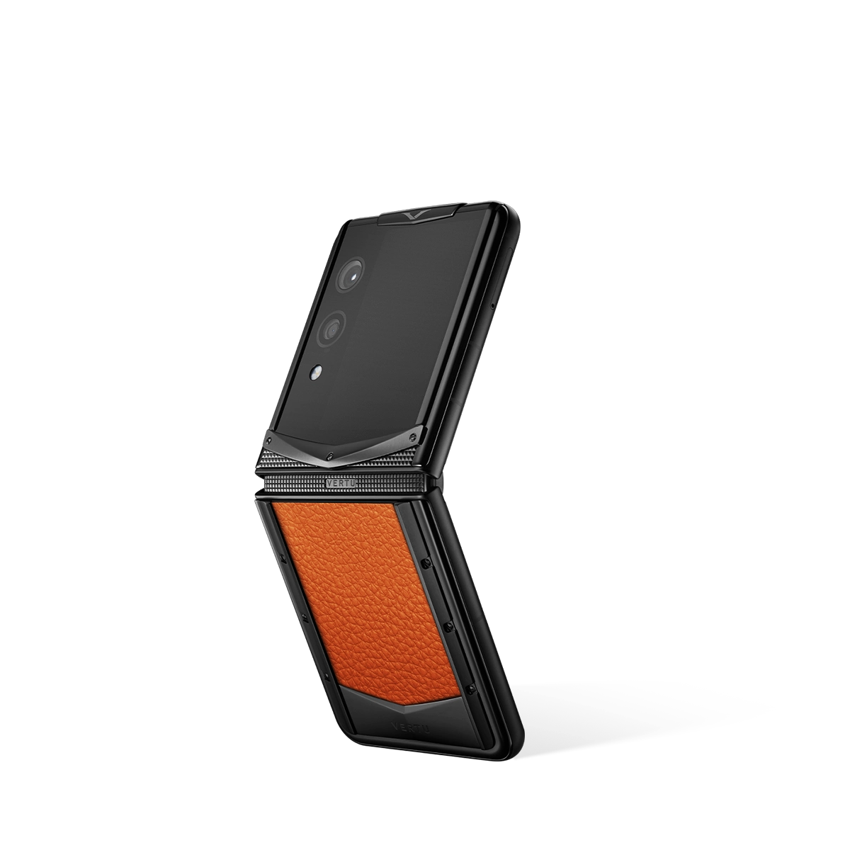 Vertu Quantum Flip Calfskin Series Dawning Orange luxury foldable smartphone side view