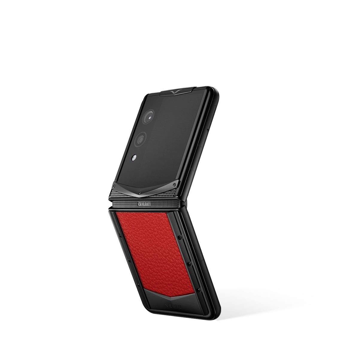 Vertu Quantum Flip Calfskin Series Raspberry Red luxury foldable smartphone side view