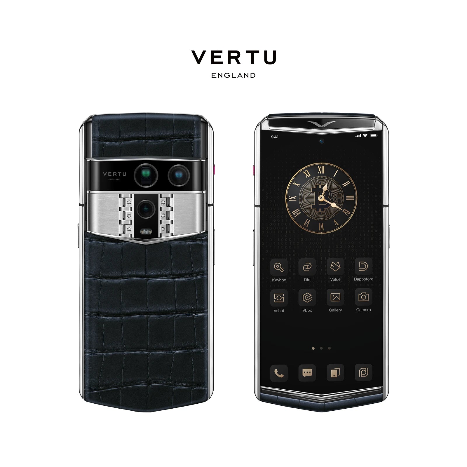 Vertu Agent Q Alligator Sakura Pink luxury smartphone front and back view featuring premium alligator leather in soft sakura pink, refined design and high-end craftsmanship