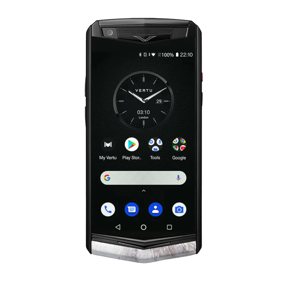 VERTU Aster P Gothic Himalaya phone front view, featuring sapphire screen and rare alligator skin.