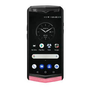 vertu aster p gothic peach pink front: elegant lizard skin with a polished titanium v-wing design.