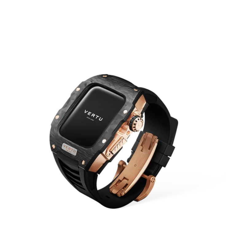VERTU Fusion Watch Black Gold and Black Luxury Smartwatch Perspective Side View Studio Shot