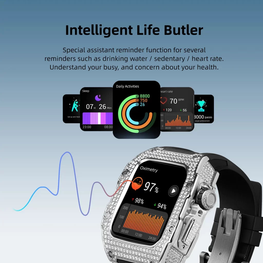 VERTU Fusion Watch Diamond Black Strap Luxury Smartwatch Feature View Showing Intelligent Health Butler