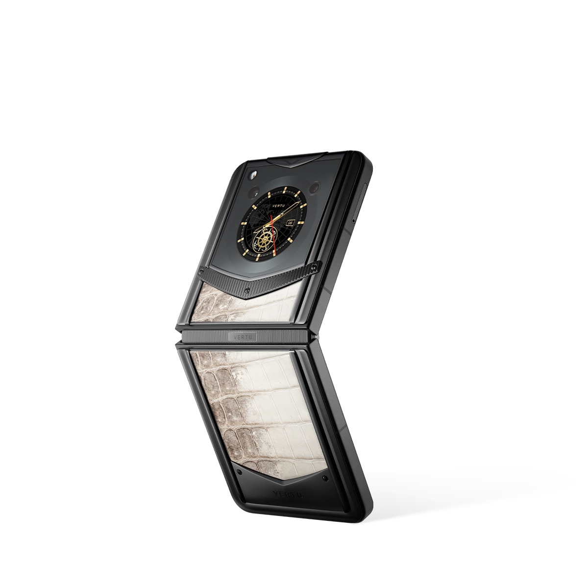 VERTU IRONFLIP Himalaya Crocodile Skin Luxury Folding Phone Half Folded Back View