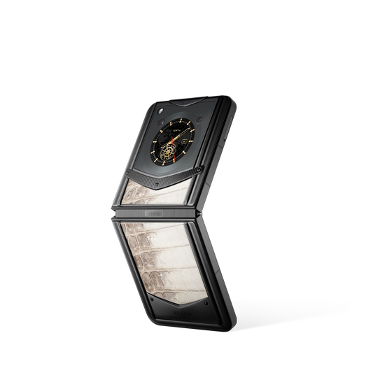 VERTU IRONFLIP Himalaya Crocodile Skin Luxury Folding Phone Half Folded Back View