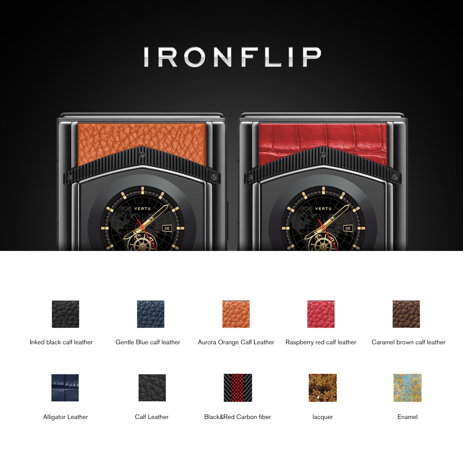 VERTU IRONFLIP Luxury Folding Phone All Leather Color and Material Swatches View