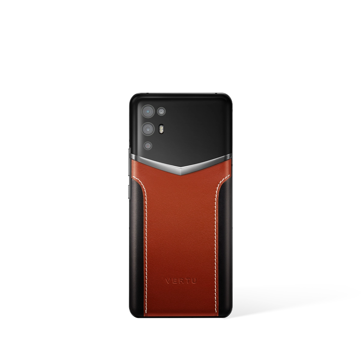 vertu ivertu 5g back: dual-tone brown and black calfskin leather with refined stitching and a polished metal strip.