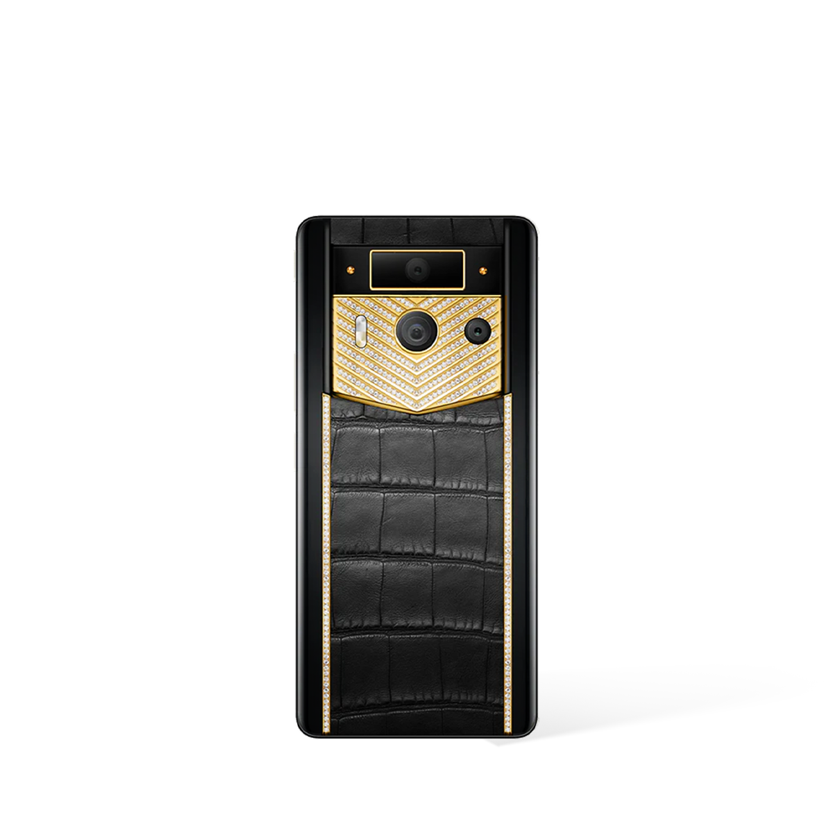 Vertu Metavertu Max Alligator Diamond-Encrusted Gold Plate vLine Pave Diamond luxury Android phone with gold-plated alligator diamond back