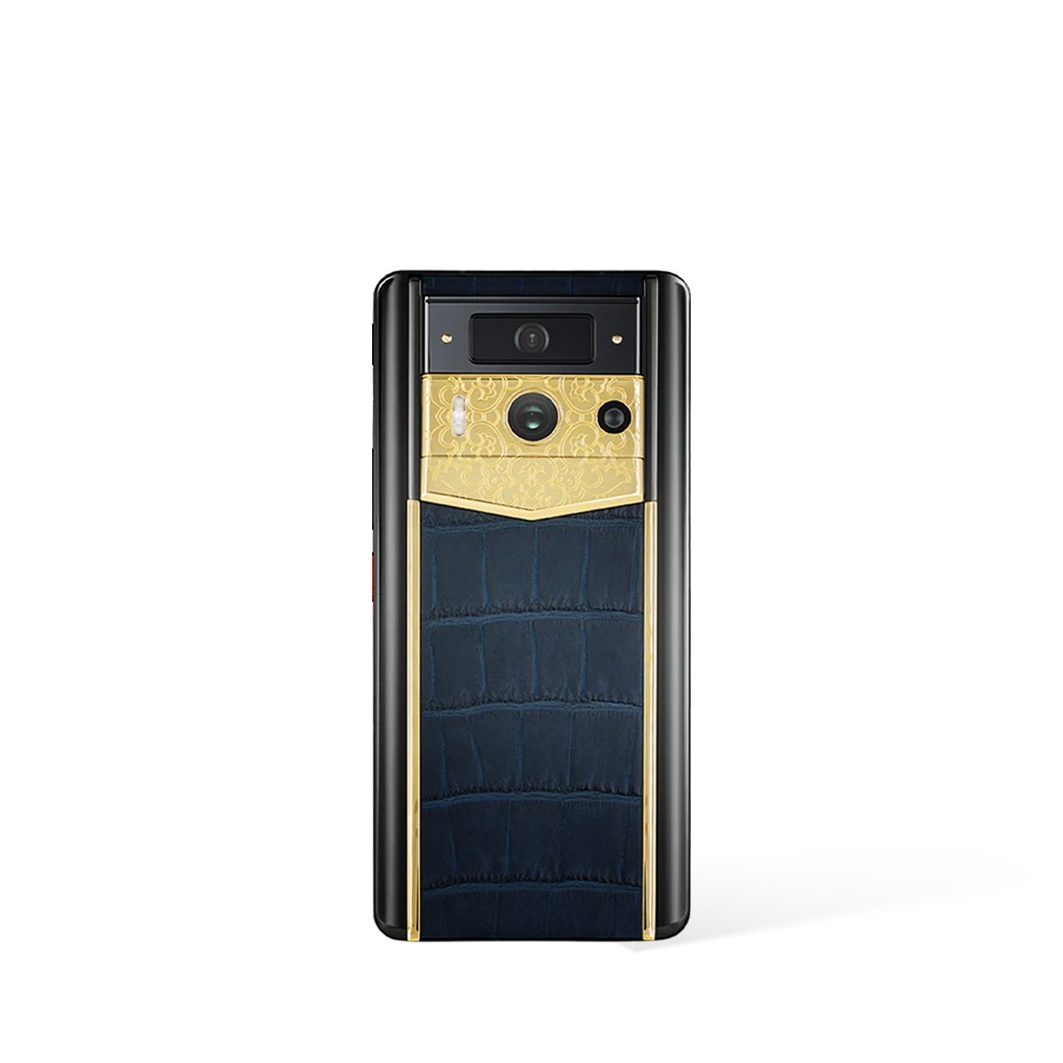 Vertu Metavertu Max Alligator Engraved Gold Plate navy blue clouds premium mobile phone featuring elegant gold alligator engraving