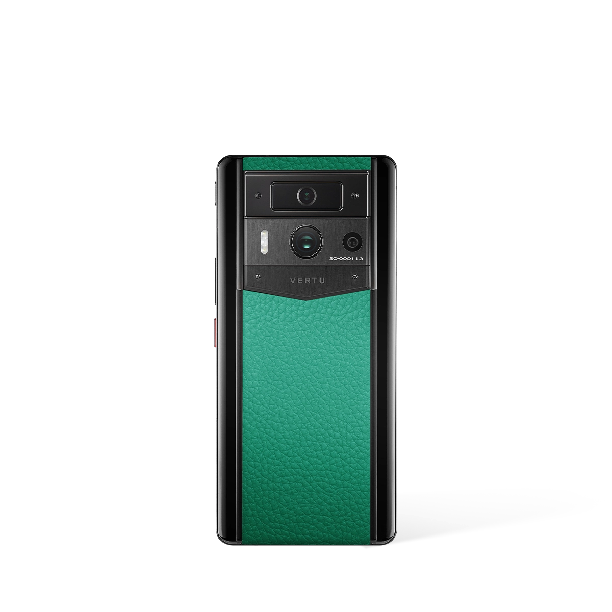 Vertu Metavertu Max Calfskin Black Ceramic Frame Black Plate green luxury smartphone side view with premium leather texture and ceramic frame design