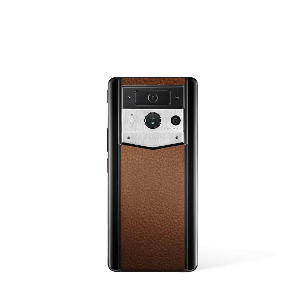 Vertu Metavertu Max Calfskin Black Ceramic Frame Silver Plate brown luxury smartphone back view with premium calfskin leather texture and ceramic frame design
