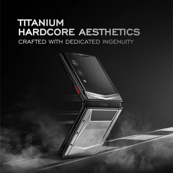 Vertu Quantum Flip Calfskin Series Front View showcasing titanium design and luxury craftsmanship